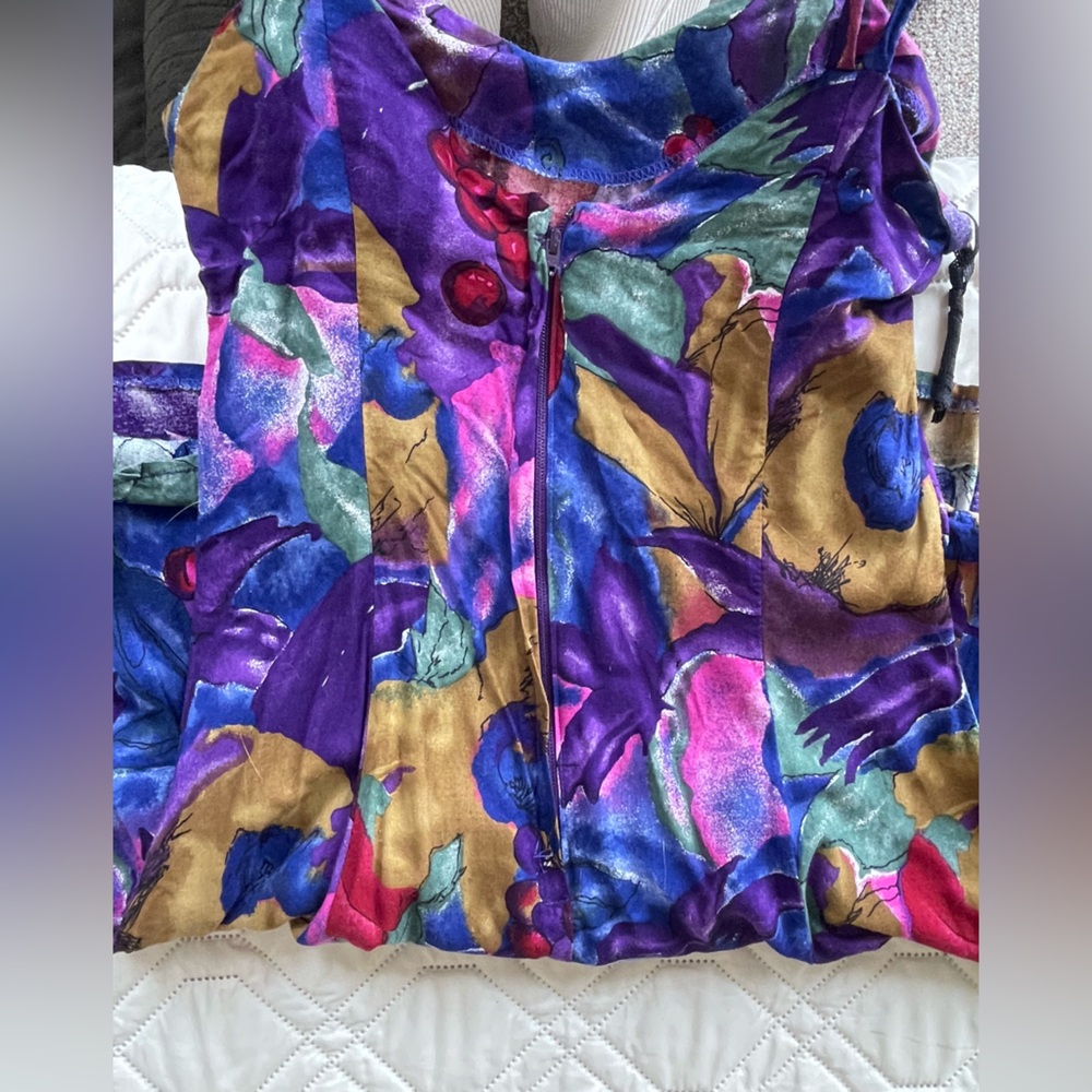 Vintage 90s All That Jazz Cotton Ruffle Floral Cut Out Back Colorful Dress - Picture 7 of 9